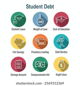 Student Loan Debt Forgiveness Icon Set
