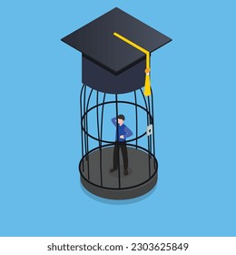 Student loan debt, money trap isometric 3d vector illustration concept for banner, website, illustration, landing page, flyer, etc