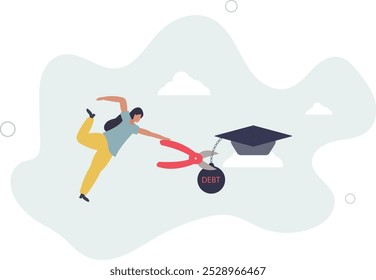 La deuda del préstamo estudiantil paga o programa de perdón, reduce el gasto educativo o reduce el concepto de tarifa. Diseño plano con personas.