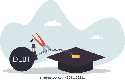 Student loan debt pay off or forgiveness program, cut education expense or reduce fee.business concept.flat character.