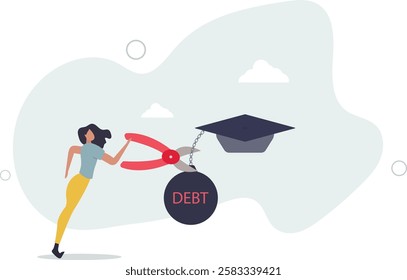 Student loan debt pay off or forgiveness program, cut education expense or reduce fee concept.flat character life .