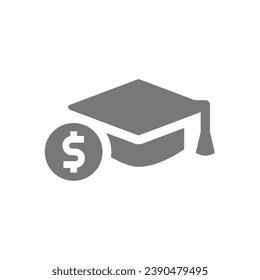 Préstamo estudiantil, icono del vector costo de la educación. Límite de graduación y dinero, símbolo de cuota universitaria.