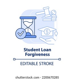 Student loan forgiveness light blue concept icon. Issue in higher education abstract idea thin line illustration. Isolated outline drawing. Editable stroke. Arial, Myriad Pro-Bold fonts used