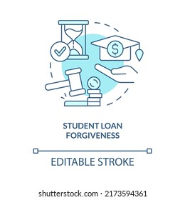 Studentendarlehen Vergebung türkis Konzept Symbol. Thema in der Hochschulbildung abstrakte Idee dünne Linie Illustration. Einzeln Umrisszeichnung. Bearbeitbarer Strich. Arial, Myriad Pro Fett Schriftarten verwendet