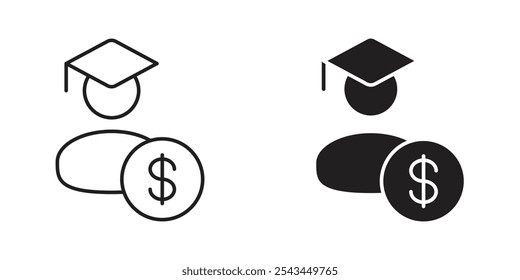Icono de préstamo estudiantil con tapa de graduación y símbolo de dólar para préstamos de Educación