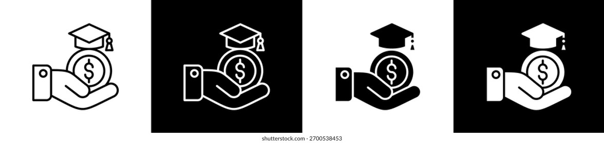 Student Loan icon set in line and glyph style on black and white background