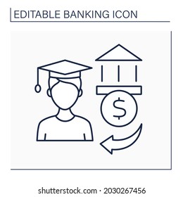 Student loan line icon. Money for pay for college costs.Payments for tuition, supplies, books and living expenses. Banking functions concept. Isolated vector illustration. Editable stroke