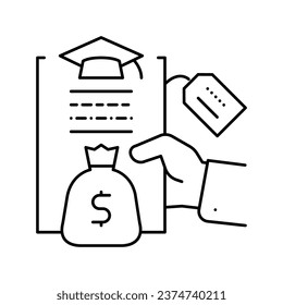 vector de icono de línea de préstamo de estudiante. signo de préstamo estudiantil. símbolo de contorno aislado ilustración negra