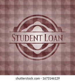 Student Loan red emblem with geometric pattern background. Seamless.