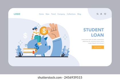 Student Loan web or landing page. Investing in education with affordable student loans. Empowering academic growth and financial flexibility. Flat vector illustration.