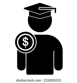 Student loans or academic scholarship icon in trendy silhouette style design. Vector illustration isolated on white background.