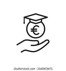 Student loans in euro. Academic scholarship line icon isolated on white background. Vector illustration