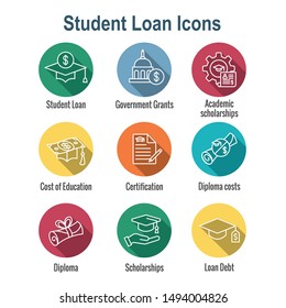 Student Loans Icon Set with Academic Scholarships and Debt Imagery