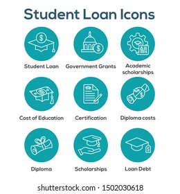 Student Loans Icon Set With Academic Scholarships And Debt Imagery