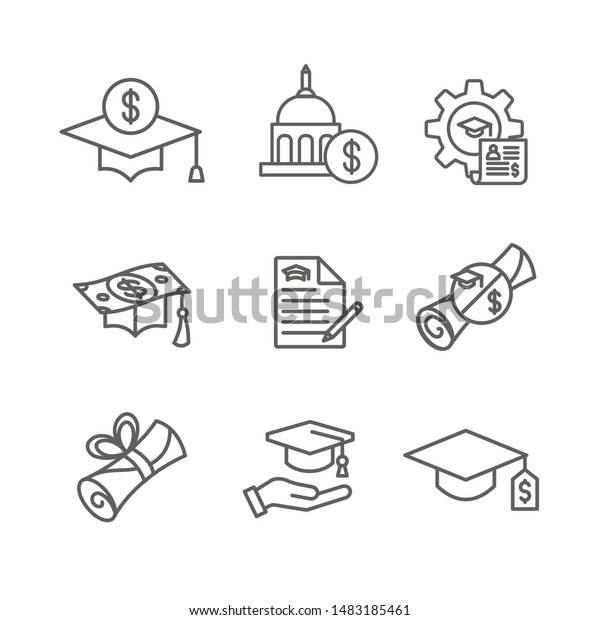 Student Loans Icon Set with Academic Scholarships\
and Debt Imagery