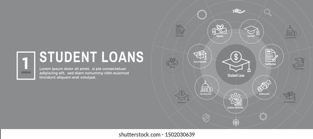 Student Loans Icon Set and Web Header Banner