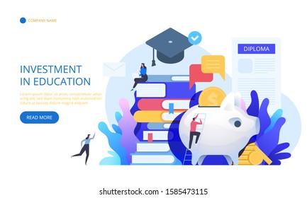 Student loans, investment in knowledge vector illustration Education banking business Money, savings for study Economical system to get money for college or university Payment obligation symbol