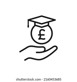 Student Loans In Pound. Academic Scholarship Line Icon Isolated On White Background. Vector Illustration