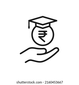 Student Loans In Rupee. Academic Scholarship Line Icon Isolated On White Background. Vector Illustration