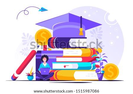 Student loans vector illustration. Flat tiny study finance persons concept. Education investment banking business. Economical system to get money for college or university. Payment obligation symbol.