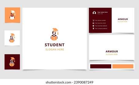 Student Logo Design mit bearbeitbarem Slogan. Branding-Buch- und Visitenkartenvorlage.
