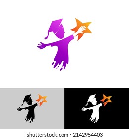 Vector de diseño de logotipo estudiantil, niños y diseño de logotipo estrella