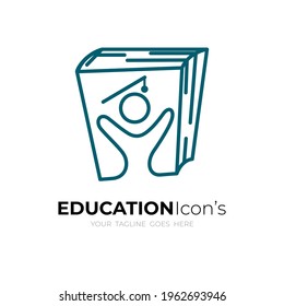 Student logo with line style , books and people icon