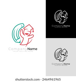 Combinación de logotipo de estudiante y diseño de lápiz, estilo de línea, icono de soltero