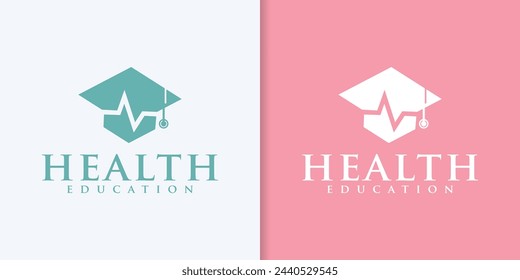 Vector del logotipo del estudiante. Diseño de plantilla de logotipo de educación médica y de enfermería con signo cruzado de pulso o salud