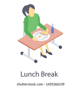 
Student lunch break in isometric design 
