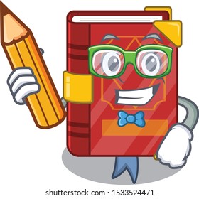 Student magic spell book on cartoon rack