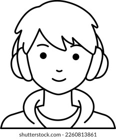 Student man boy avatar User person people Headphone hoodie Line Style