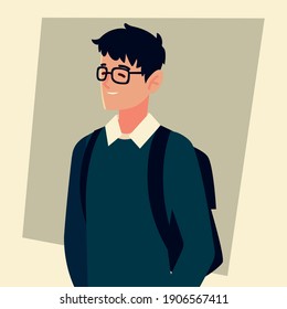 estudiante con gafas y caracter de bolso, estudiante universitario de ilustraciones vectoriales