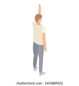 Student man hand up icon. Isometric of student man hand up vector icon for web design isolated on white background