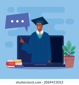 student man in virtual graduation