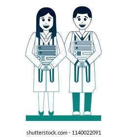 student man and woman graduation dress and certificates