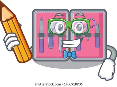 Student manicure kit above cartoon makeup table