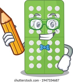 A student medicine pills mascot design study at home during pandemic. Vector illustration