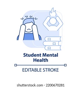 Student mental health light blue concept icon. Issue in higher education abstract idea thin line illustration. Isolated outline drawing. Editable stroke. Arial, Myriad Pro-Bold fonts used