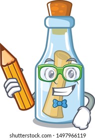 Student message in bottle on the cartoon