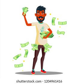 Student With A lot Of Money In Hands Vector. Isolated Illustration

