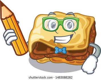 Student moussaka is cooked in cartoon pan