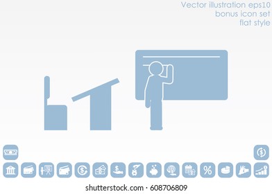 student near the blackboard icon vector illustration eps10. Isolated badge for website or app - stock infographics