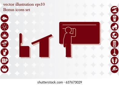 student near the blackboard icon vector illustration eps10. Isolated badge for website or app - stock infographics
