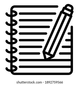 Student notebook icon. Outline student notebook vector icon for web design isolated on white background