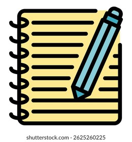 Student notebook icon. Outline student notebook vector icon color flat isolated