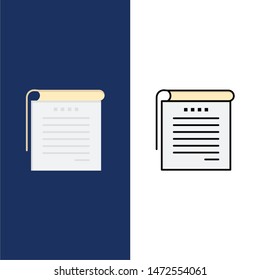 Student, Notes, Books, Student Notes  Icons. Flat and Line Filled Icon Set Vector Blue Background