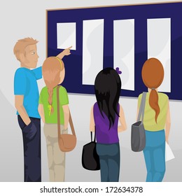 Student At Notice Board In College - Vector Illustration, Graphic Design Editable For Your Design 