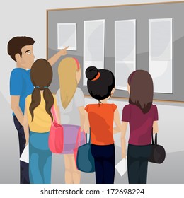 Student At Notice Board In College - Vector Illustration, Graphic Design Editable For Your Design 