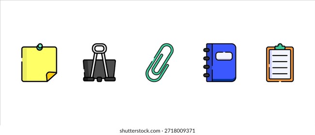 Conjunto de iconos de herramientas de organización de estudiantes y oficinas